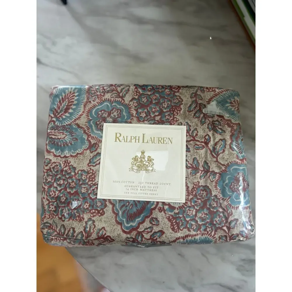 Ralph Lauren 90s Aix-En-Provence Tan Red Blue Floral FULL FITTED Sheet